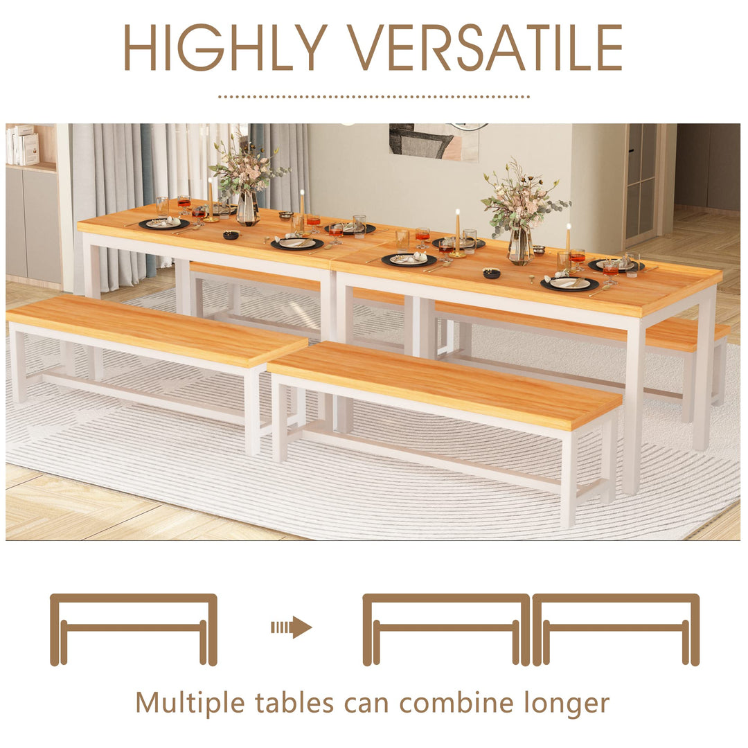 Hooseng Dining Table Set with Two Benches, Kitchen Table and Chairs for 4 People Family Use, 47in Space-Saving Bench Style Dining Table Set Furniture w/Heavy Duty Sturdy Metal, Easy Assemble, Beige