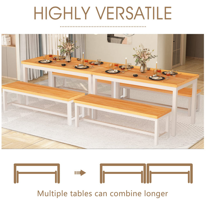 Hooseng Dining Table Set with Two Benches, Kitchen Table and Chairs for 4 People Family Use, 47in Space-Saving Bench Style Dining Table Set Furniture w/Heavy Duty Sturdy Metal, Easy Assemble, Beige