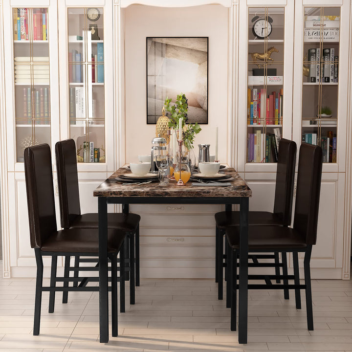 5 Piece Dining Table Set with PU Leather Chairs