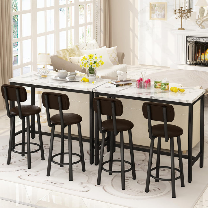 Lamerge Industrial Pub Height Table with 2 PU Upholstered Stools,3-Piece Kitchen Table and Chairs,Suit for Dining Room & Living Room & Breakfast Nook & Bistro,Bar Table Set for 2,Brown & Black,39.3"