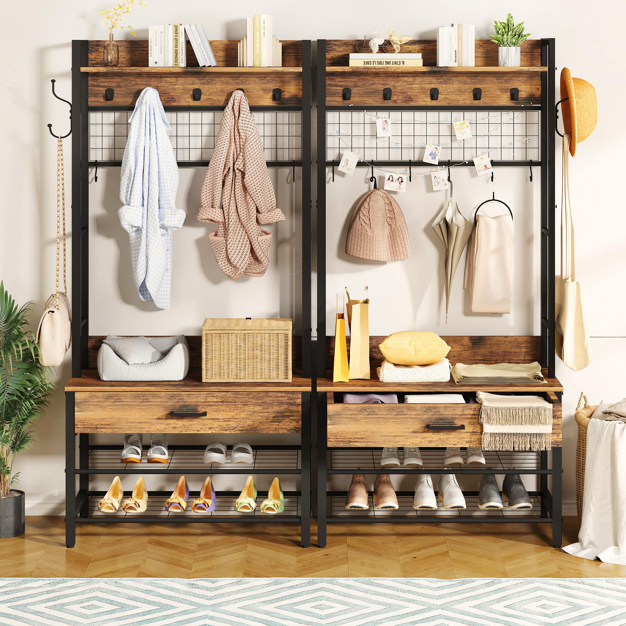 5-Tier Entryway Coat Rack, Coat and Shoe good Rack, Entryway Bench Storage