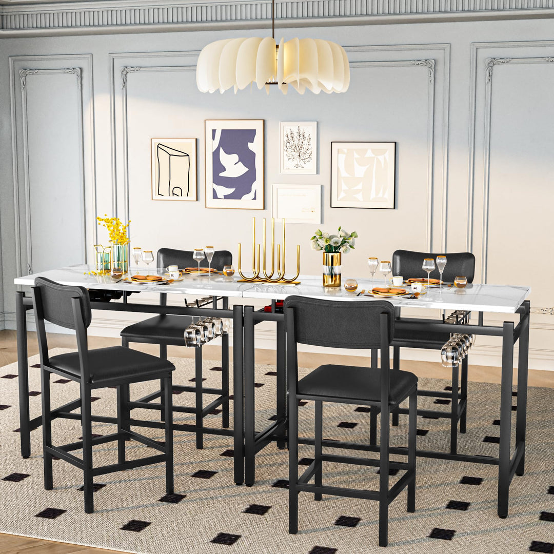 Lamerge 3-Piece Dining Table Set for 2, Table and Chairs with Wine Rack, Kitchen Table Set with 2 Velvet Chairs, Bar Table Set for Small Spaces, Breakfast, Pub, Gray&White