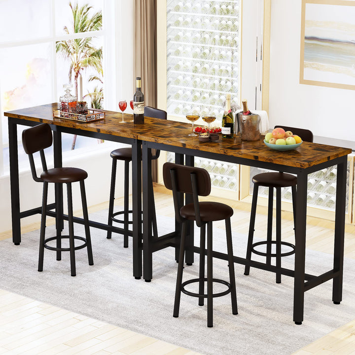 Lamerge Industrial Pub Height Table with 2 PU Upholstered Stools,3-Piece Kitchen Table and Chairs,Suit for Dining Room & Living Room & Breakfast Nook & Bistro,Bar Table Set for 2,Brown & Black,39.3"