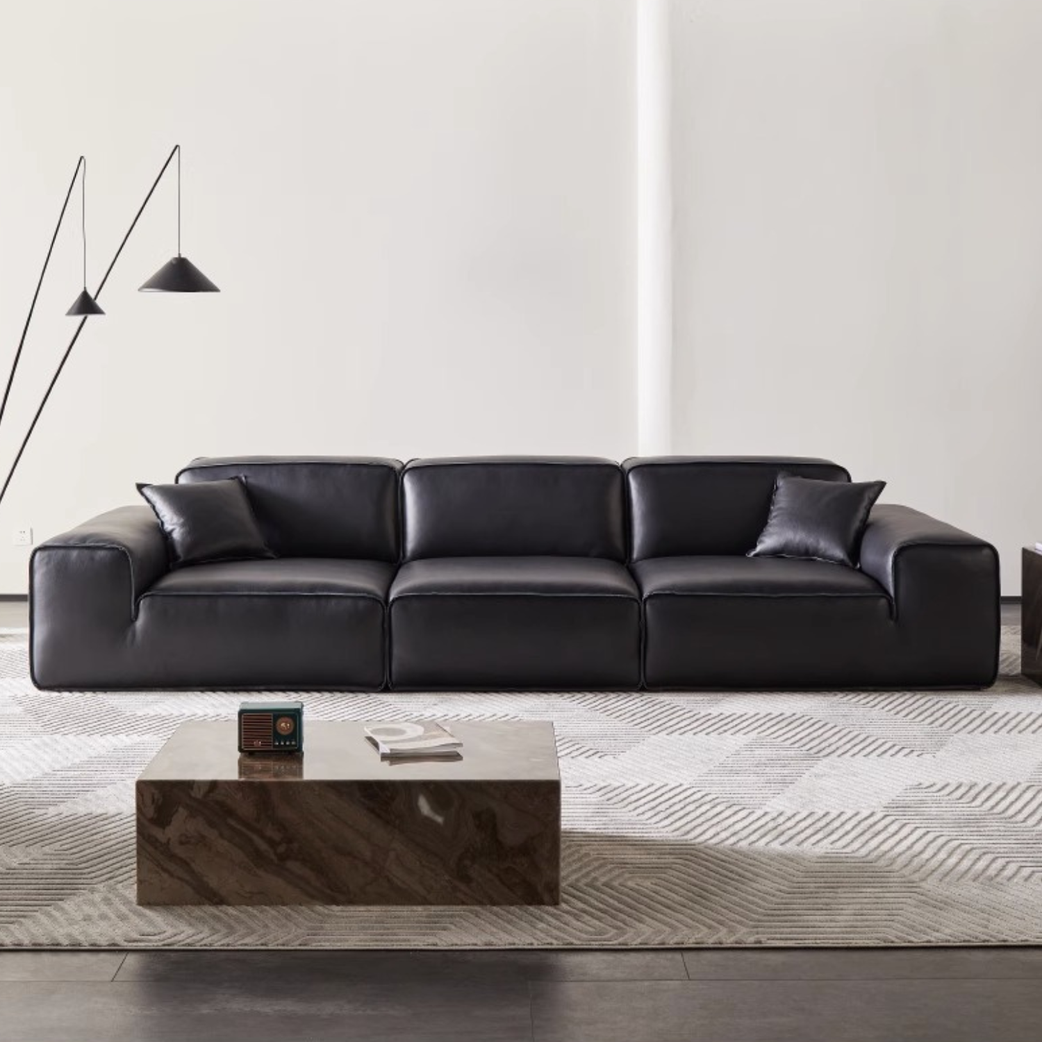 Chateau Full Leather Black Cow Straight Villa Sofa – Hooseng Furniture