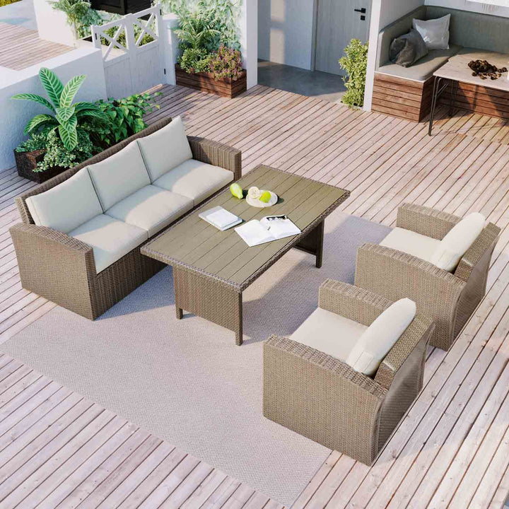 Irta Outdoor Wicker Furniture Sofa Set with Rectangular Table - 5 Seat