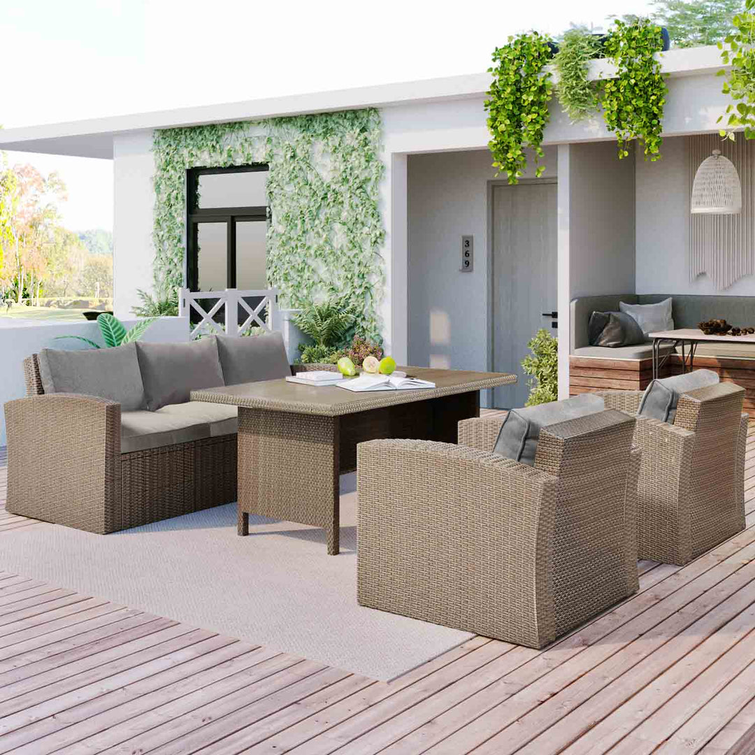 Irta Outdoor Wicker Furniture Sofa Set with Rectangular Table - 5 Seat