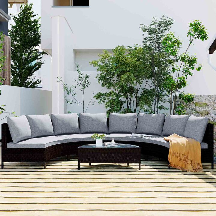 Irta All-Weather Wicker Outdoor Sectional Sofa Set with Tempered Glass Table