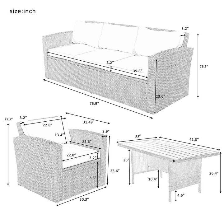 Irta Outdoor Wicker Furniture Sofa Set with Rectangular Table - 5 Seat