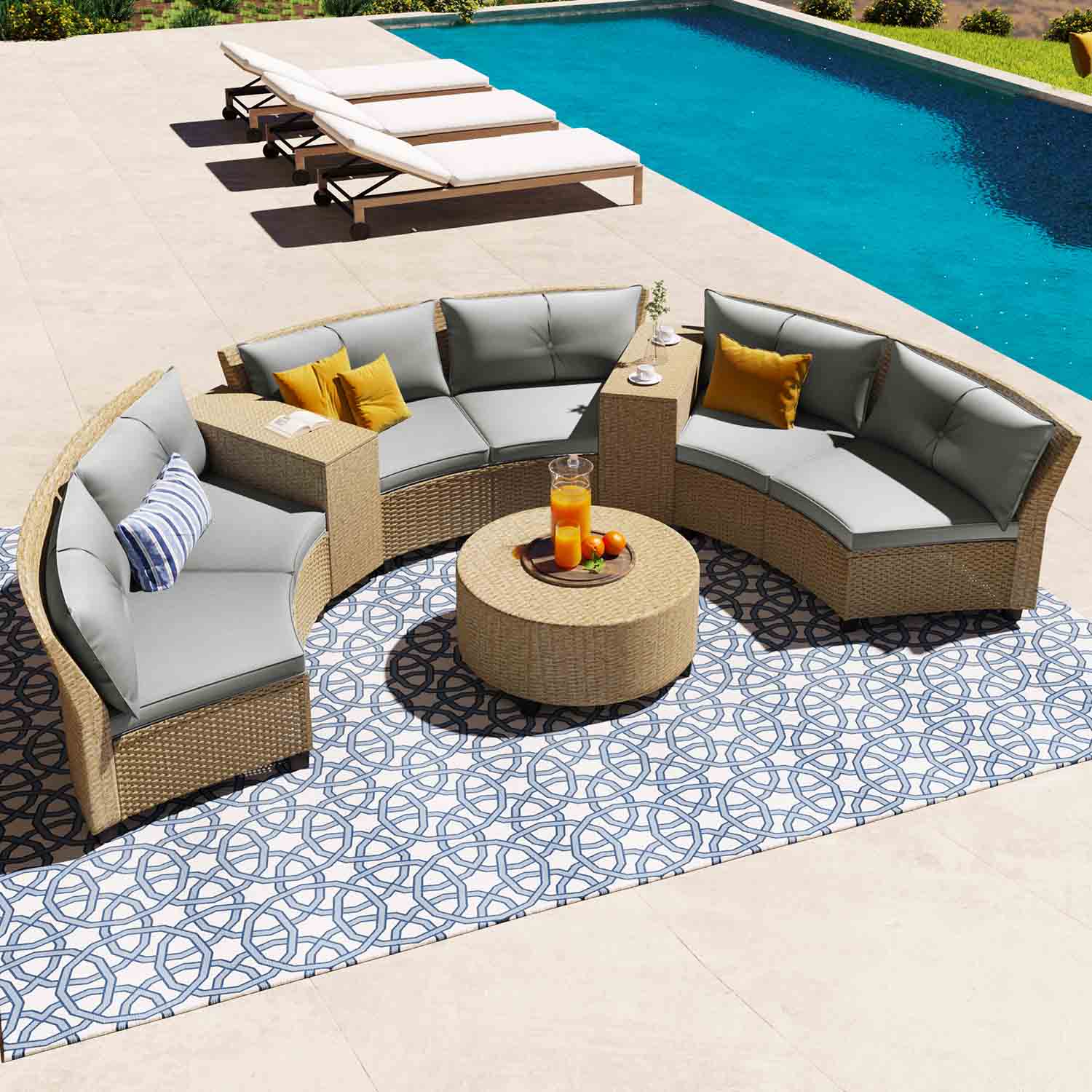 Curved rattan best sale sofa set